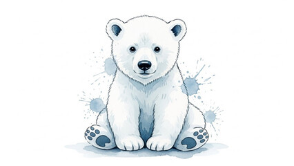 Adorable polar bear cub sitting with paint splatters background © Yaseen764