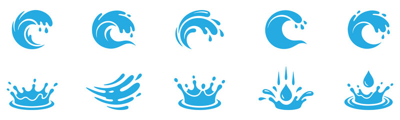 Obraz premium Water splashes set. Water design element, falling droplets silhouettes. Vector Illustration.