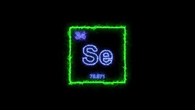 Selenium - periodic table element symbol hologram, chemical element Periodic Table, atomic weight element number ,glowing on black background in 4K.