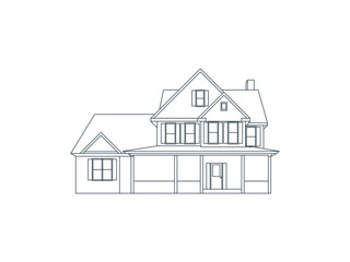 Fototapeta premium Simple house perspective drawing vector illustration coloring page for kids education learning fun cartoon home sketch isolated design template