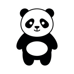 Adorable black and white cartoon panda character standing in a friendly, symmetrical pose, isolated on a white background.