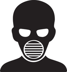 Respiratory Protection Icon: Gas Mask PPE Silhouette, Hazardous Environment Safety,