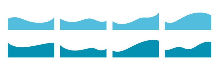 Abstract Wavy Separator Shapes Set Vector Illustration, Blue Wave Dividers for Web Banner, Header, Footer and Modern Flat Design