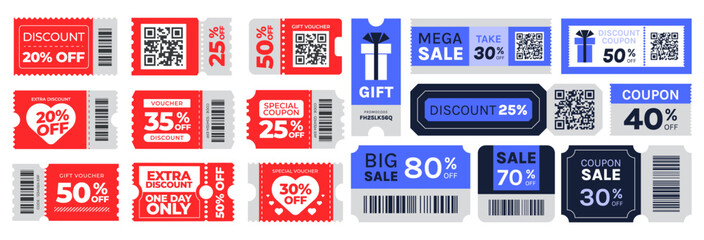 Collection of diverse discount coupons and gift vouchers