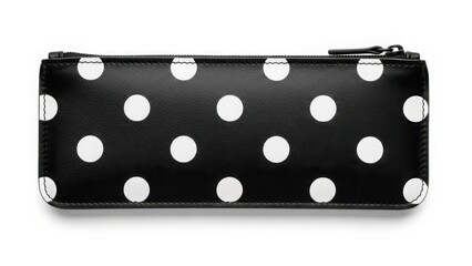 Black polka dot cosmetic bag with white dots and zipper isolated