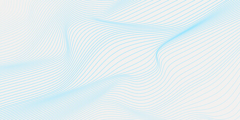 Abstract background with wavy blue lines on a white background. The blue lines create a flowing, textured pattern on the white surface. Minimal abstract gradient wavy line vector background
