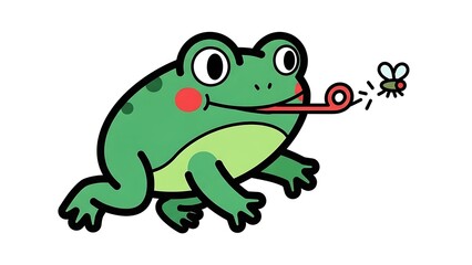 Obraz premium Cartoon Frog Catching Fly with Fishing Rod.