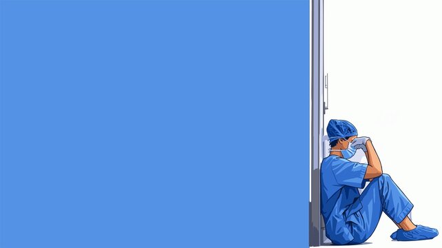 Exhausted Healthcare Worker Sitting Alone