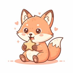 Cute Baby Fox Eating a Star Shaped Cookie Cartoon Illustration