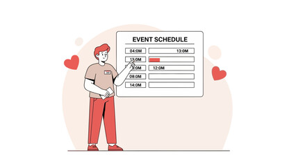Event Schedule Planning Man Pointing at Timeline Calendar Organizer