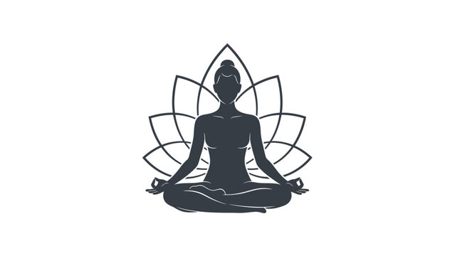 Serene silhouette of a person meditating in lotus position with a lotus flower outline.