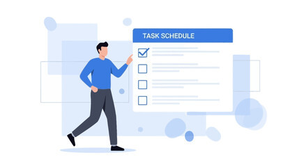 Man checking off task schedule list, planning and organization concept