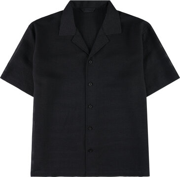 Black textured short sleeve shirt isolated on transparent background