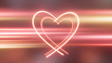 Glowing heart symbol with radiant light trails on a blurred background