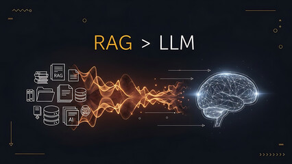 Innovative Retrieval-Augmented Generation concept with brain and server