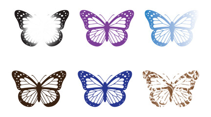 Abstract butterfly vector graphics vibrant colors gradient and solid filled shapes modern insect design set art