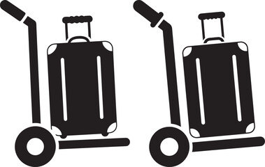 Silhouette of two luggage carts and travel suitcase