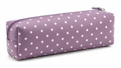 Lavender polka dot cosmetic bag with soft fabric texture isolated