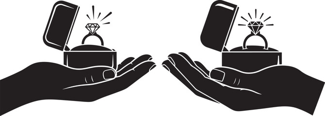 Diamond ring box in hand Silhouette isolated art