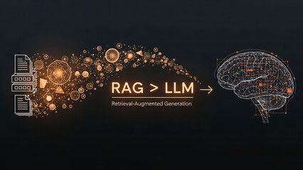 Innovative Retrieval-Augmented Generation concept with brain and server
