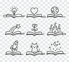 Hand-Drawn Book Icons Collection for Learning and Imagination
