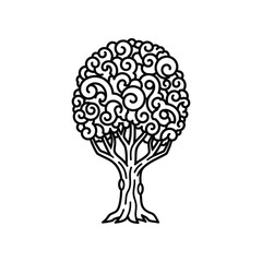Decorative curly tree ornamental line art vector illustration