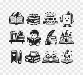 Cute Hand-Drawn Reading Characters and Book Elements Collection