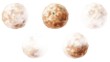 Spherical objects with textured surfaces and varied illumination on a plain white background