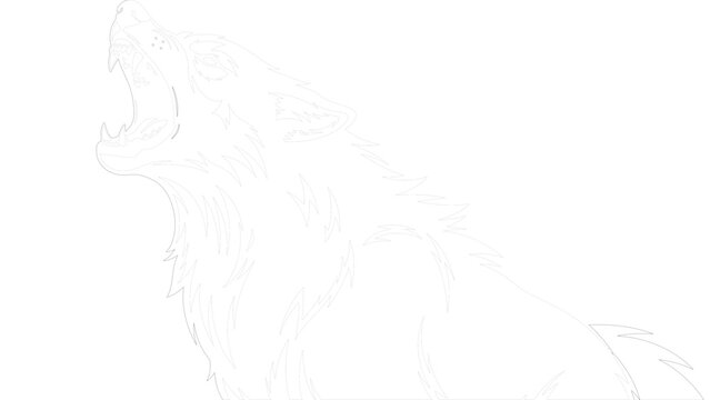 Stylized Black and White Wolf Illustration in Profile
