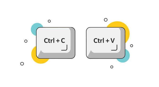 Illustration of computer keyboard keys for Ctrl C and Ctrl V representing the copy and paste shortcut functions for digital work.