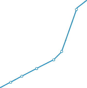 A minimalist blue line graph with circular data points trending upward against a white background, representing steady growth, positive progress, and statistical development.