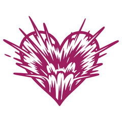 Vibrant purple heart design with dynamic lines isolated on a transparent background for graphic design projects