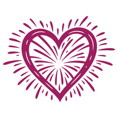 Vibrant purple heart illustration with radiant lines perfect for Valentines Day or lovethemed designs