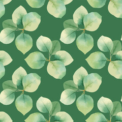 Eucalyptus leaves pattern, watercolor style, delicate and soft textures, hand painted, natural green tones, seamless botanical design, vector
