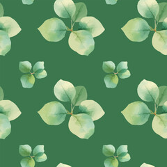 Eucalyptus leaves pattern, watercolor style, delicate and soft textures, hand painted, natural green tones, seamless botanical design, vector
