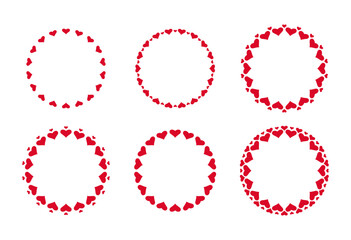 Red Heart Frame Set Vector Illustration Isolated on White Background, Romantic Round Love Frames with Copy Space for Valentine&rsquo;s Day and Wedding Design
