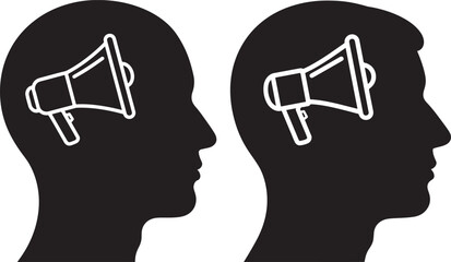Head silhouette with megaphone attention icon