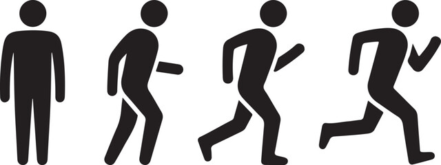 Man stands, walk and run icon set. People symbol. Person standing, walking and running illustration. Run, walk, stand. Vector illustration © Masud