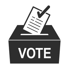 black and white vote box with ballot paper icon, vector illustration