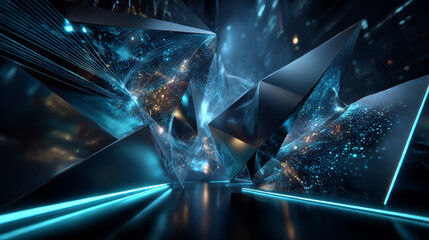 3d rendering of an abstract angular composition consisting of panels and lines. Perfect background for bright presentations