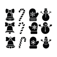 black christmas icons on white background, vector illustration