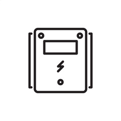 Transformer pad icon featuring a high-voltage electrical unit with a lightning bolt warning symbol and top-mounted cooling vents, symbolizing electrical power distribution, substation infrastructure,