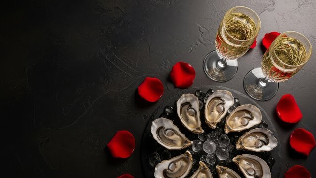 Valentines Oysters Champagne Romance Celebration Copy Space 1