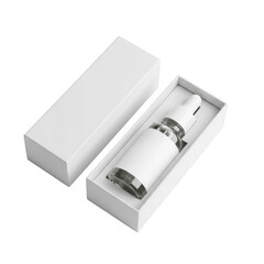 Elegant white lotion bottle in a sleek packaging box