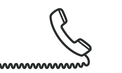 line drawing of a telephone receiver with cord, vector illustration