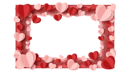 A decorative frame made of layered red and pink paper hearts for Valentine's Day celebrations.