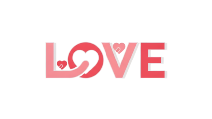 Stylized word LOVE with heart symbols integrated into the lettering.