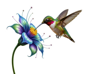 Obraz premium Hummingbird feeding on colorful flower nature scene vibrant colors isolated on transparent background