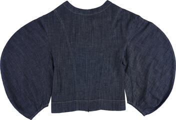 Dark blue knitted sweater with crew neck and puffy sleeves isolated on transparent background