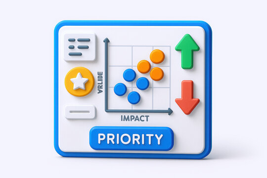 Colorful priority matrix with various shapes representing impact and value, ideal for business strategy.
